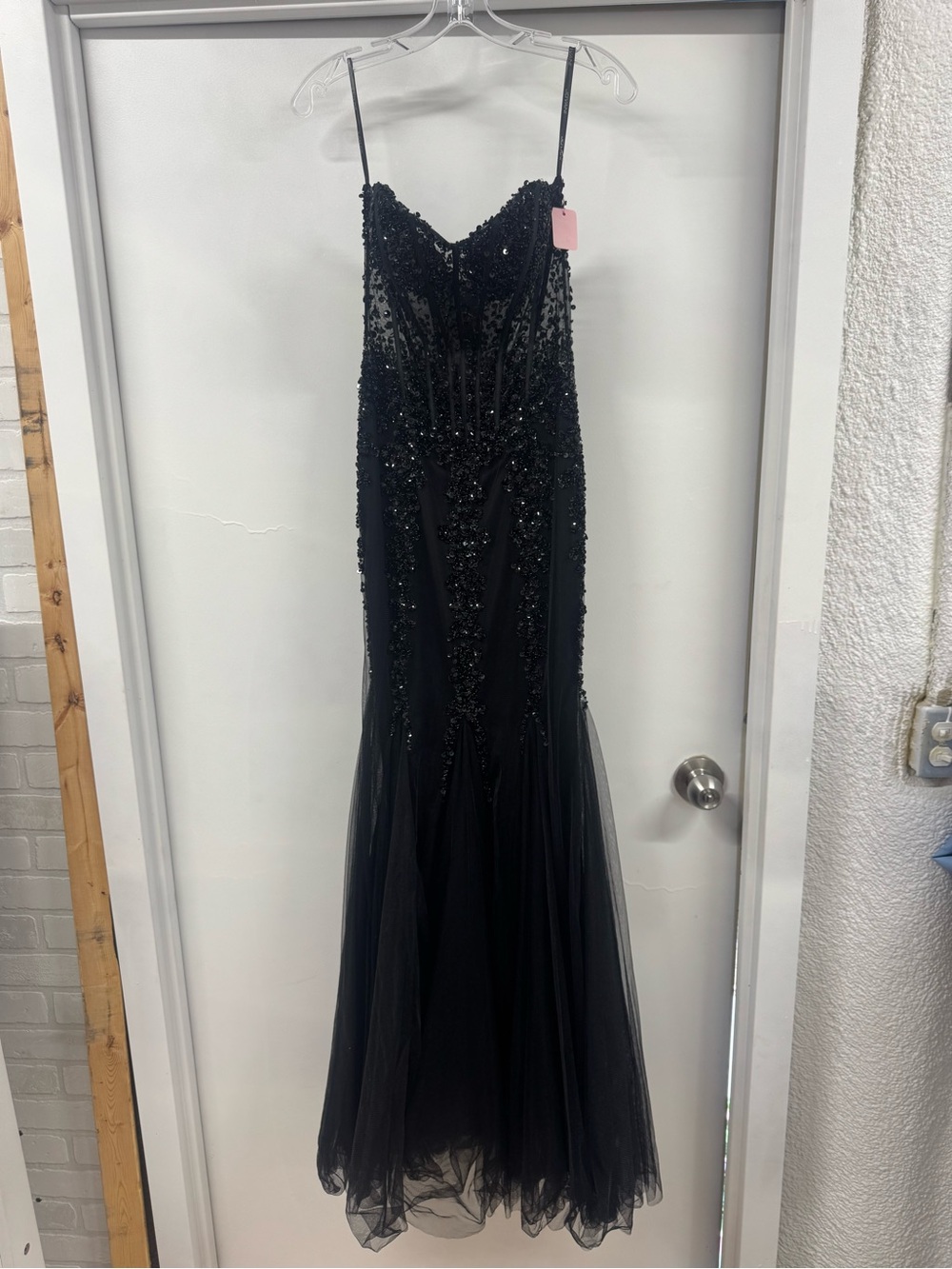 Jovani Black Beaded Spaghetti Strap Prom Gown